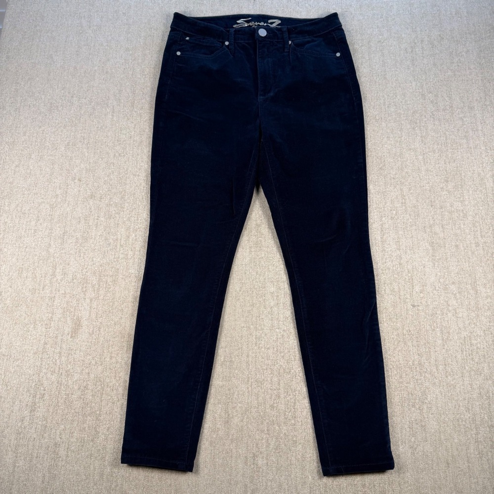 Seven7 Corduroy Pants Women 10 Navy Blue Ultra Skinny Stretch Trousers
